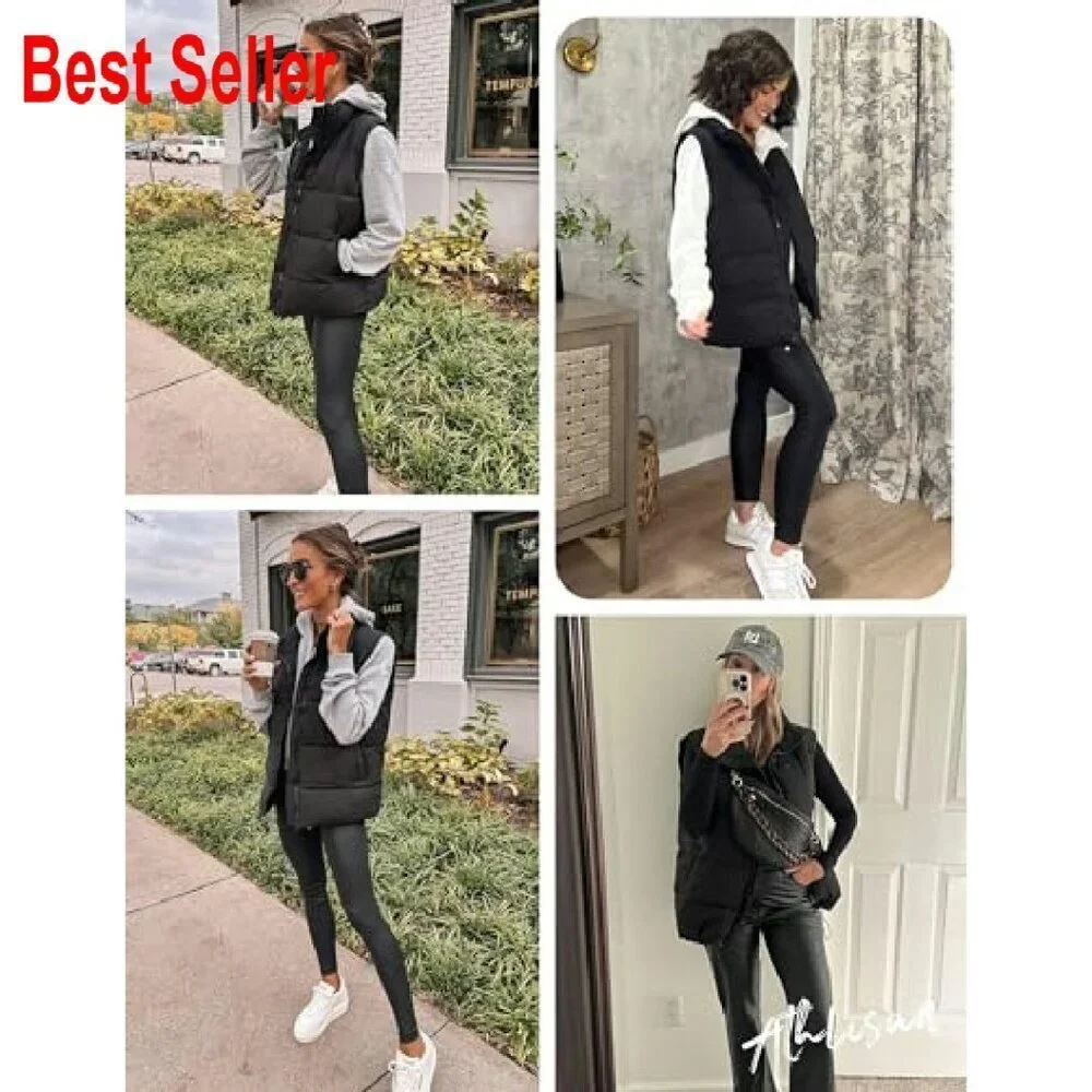 Sleeveless Puffer Vest Stand Collar Zip Up Chic Winter Layering Piece